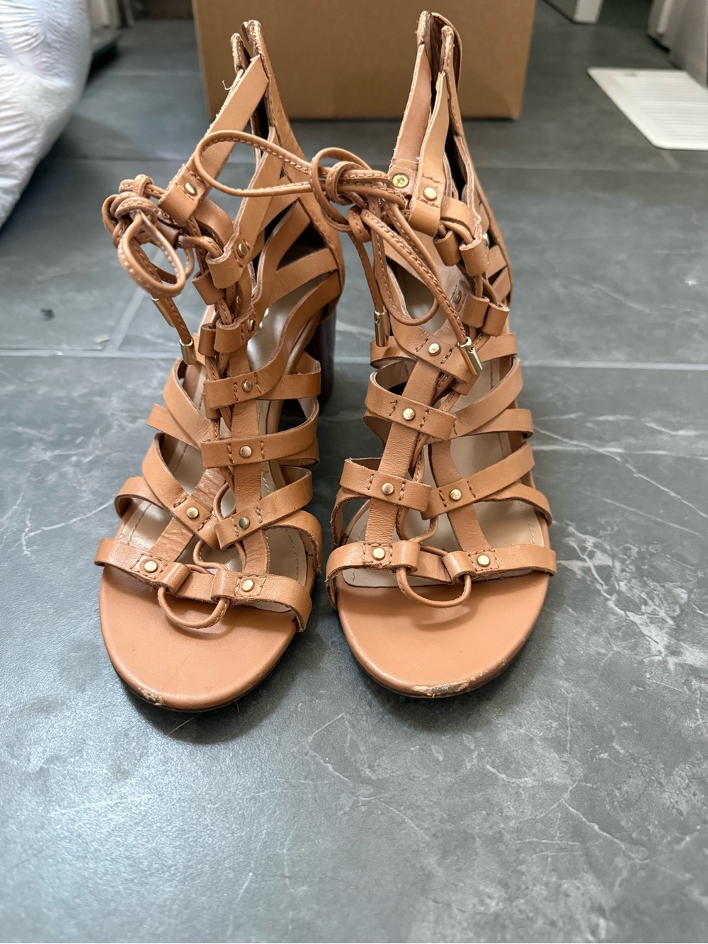 ALDO Tan Strappy Lace-Up Heeled Sandals